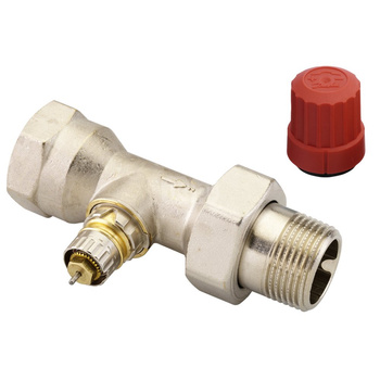 Zawór grzejnikowy termostatyczny DANFOSS prosty z nastawą wstępną (bez ograniczenia skoku), połączenie 1'' (niklowanie) biały