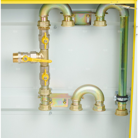 Punkt redukcyjno-pomiarowy na 2 gazomierze G4/G6, w pionie, w skrzynce z laminatu 670x870x250 - żółty