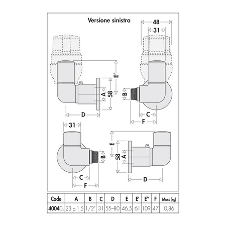 HIGH-STYLE para zaworów dekoracyjnych 3-osiowych. Wykonanie lewe. Wykończenie: chrom 1/2" 23 p. 1.5