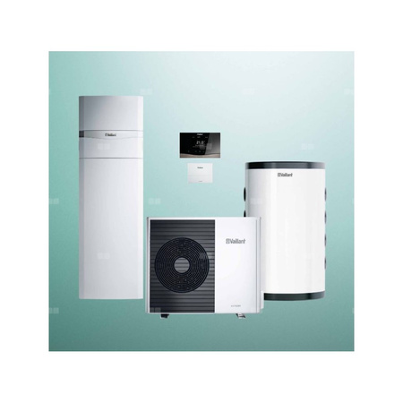 Pakiet Systemowy OZE - Pompa ciepła powietrzna powietrze-woda monoblok VAILLANT VWL 55/6A aroTHERM plus 5.4 kW 400 V + Centrala grzewcza uniTOWER VIH QW 190/6E + Moduł komunikacji internetowej VR 940f + Zasobnik buforowy VP RW 50 + Regulator sensoCOMFORT 