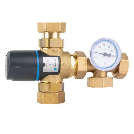 Grupa pompowa AFRISO BTU 501 AP nakrętka x nakrętka 1'' x 1'', z zaworem termostatycznym, z pompą obiegową AFRISO APH 160 15-7/130 mm