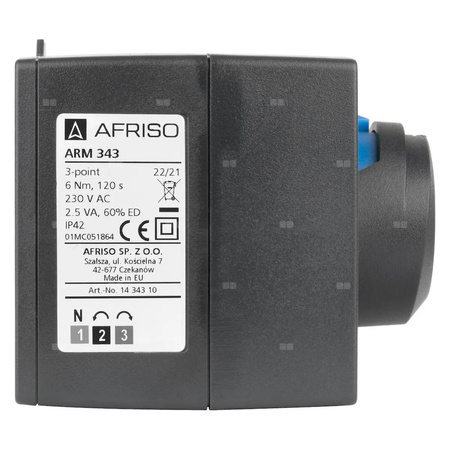 Zawór obrotowy trójdrogowy AFRISO ARV 382 Vario ProClick, mieszający, Siłownik elektryczny ARM 343, DN 20