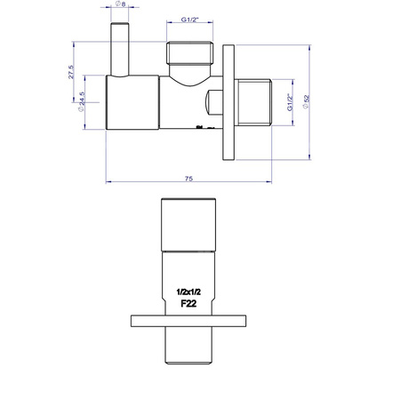 Zawór wodny FERRO ROTONDO, jasny złoty GZ 1/2'' x GZ 1/2''