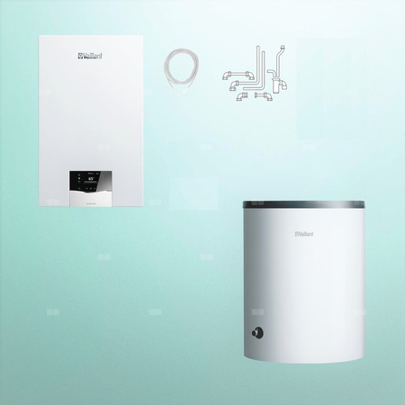 Pakiet - Kocioł gazowy jednofunkcyjny VAILLANT ecoTEC plus VC 25CS/1-5 kondensacyjny wiszący 2.8 - 26.4 kW + Zasobnik c.w.uVIH R 150/6 B + Zestaw podłączeniowy