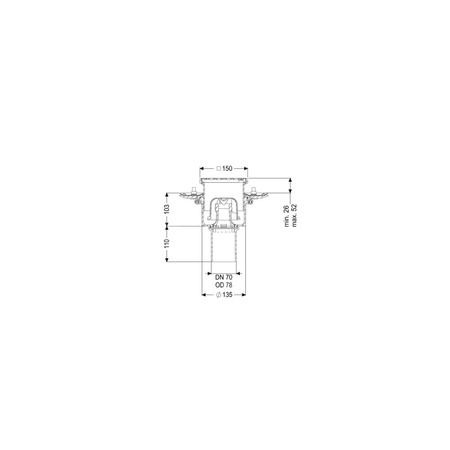 Wpust Ecoguss, DN 70, odpł. pionowy, z kratką nierdz. 138x138