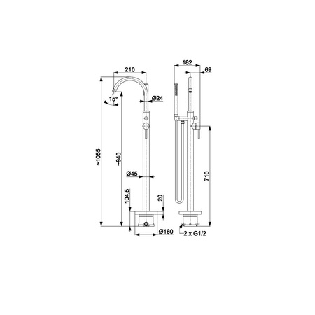 Bateria wannowa stojąca KFA Armatura MOZA, kolor chrom, montaż podłoga