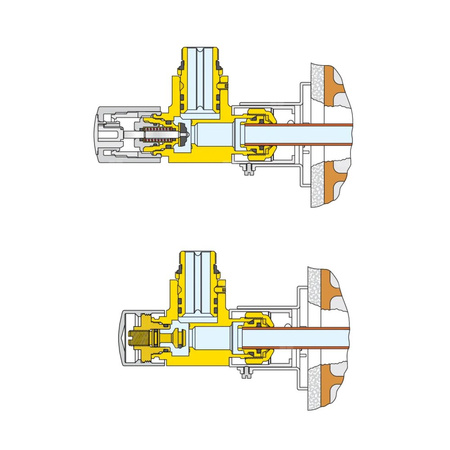 HIGH-STYLE para zaworów dekoracyjnych 3-osiowych. Przyłącze centralne. Wykonanie lewe. Wykończenie: chrom 1/2" 23 p. 1.5