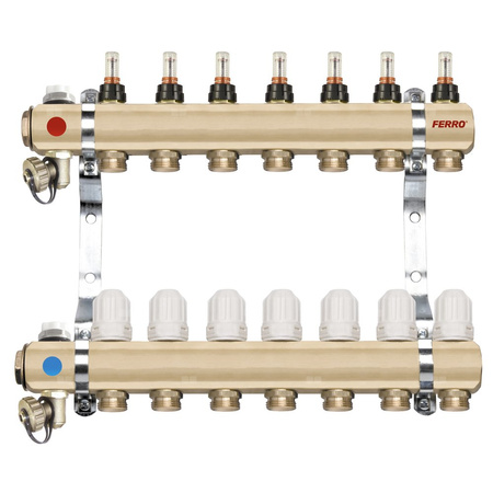 Rozdzielacz 7-drogowy z zaworami termostatycznymi i przepływomierzami, standard