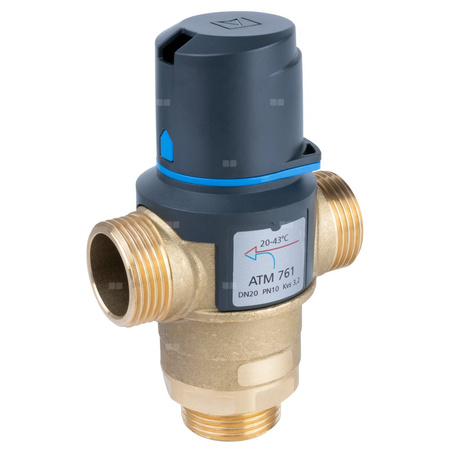Zawór regulacyjny termostatyczny do wody ciepłej AFRISO ATM 761 mosiądz GZ 1'', DN 20, zakres temp. 20-43'C, Kvs 3.2 m3/h, maksymalna temperatura 90'C, maksymane ciśnienie 10 bar