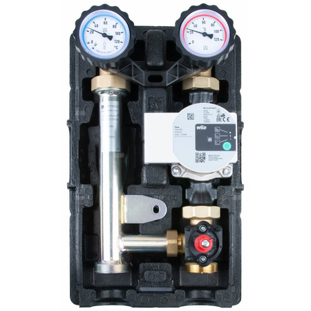 Grupa pompowa AFRISO PrimoTherm K 180-2 DN 25 WP 3-WM-SM GZ x GW 1 1/2'' x 1'', z zaworem mieszającym, z izolacją, z pompą obiegową Wilo Para SC 25/6, z siłownikiem arm 343 proclick