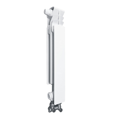 Grzejnik żeberkowy KFA Armatura G500F/D/1 aluminium, podłączenie dolne, lewe, kątowe 572 x 80 mm, kolor biały (RAL 9016)