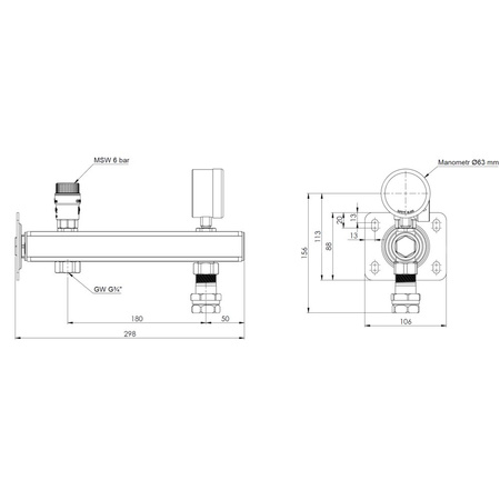 Zespół przyłączeniowy AFRISO BSB 3/4'' GW x szybkozłącze, max. 6 bar + wskaźnik ciśnienia