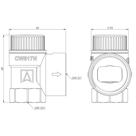 Zawór bezpieczeństwa AFRISO MSW sprężynowy mosiądz 10 bar GW x GW 3/4'' x 1''