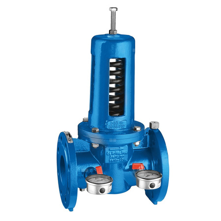 Regulator ciśnienia. Wykonany z żeliwa. Przyłącza kołnierzowe DN 150