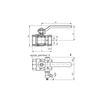 Zawór kulowy PERFEXIM 65RU mosiądz niklowany, PN25 1 1/4'' GW z zaworem spustowym, uchwyt: dźwignia