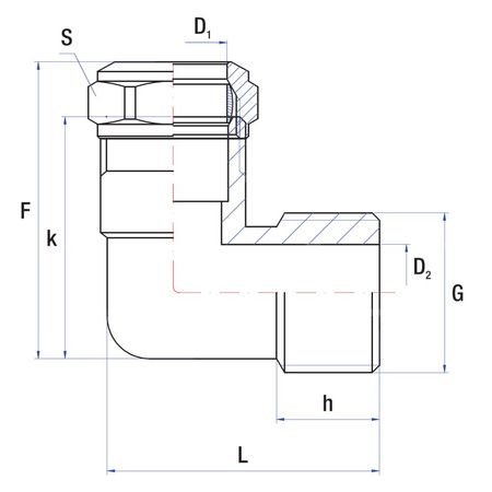 Złącze dwójnik 90° RUMET Mosiądz 22 mm x 22 mm