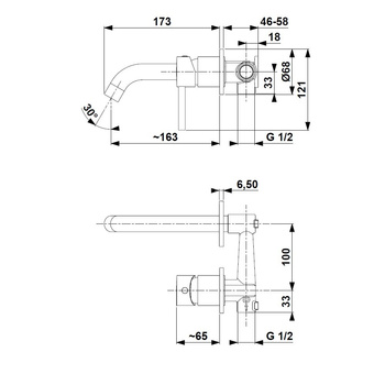 Bateria umywalkowa ścienna KFA Armatura MOZA, złoty, montaż podtynkowa