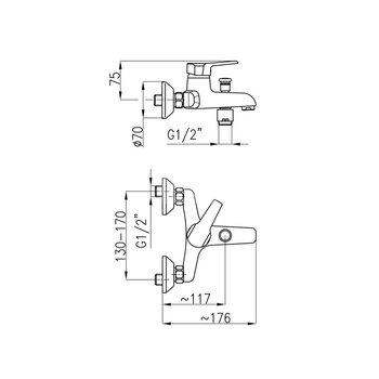 Bateria wannowa ścienna KFA Armatura BERYL, kolor chrom