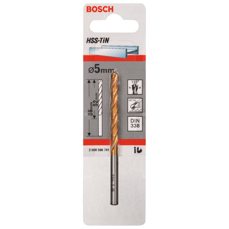 Wiertło do metalu HSS-TiN, DIN 338 5,0x52/86