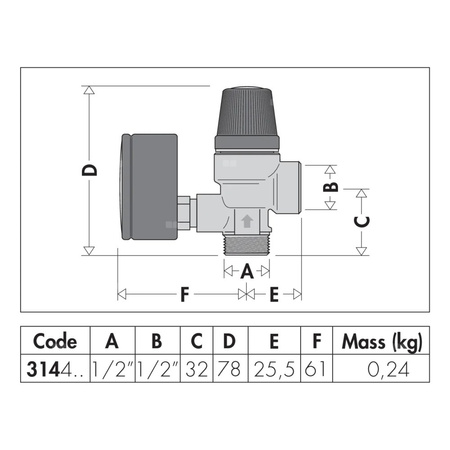 Zawór przelewowy CALEFFI 314 mosiądz 6 bar GZ x GW 1/2''