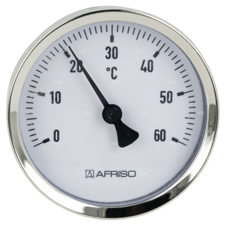 Termometr bimetaliczny AFRISO BiTh fi 63 mm 0…60'C tuleja 40 mm połączenie ax
