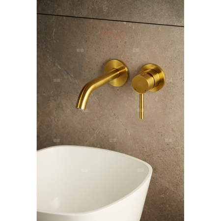 Bateria umywalkowa ścienna KFA Armatura MOZA, złoty, montaż podtynkowa