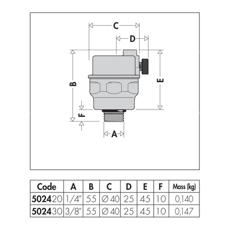 ROBOCAL - Odpowietrznik automatyczny 3/8" GZ. Upust poziomy