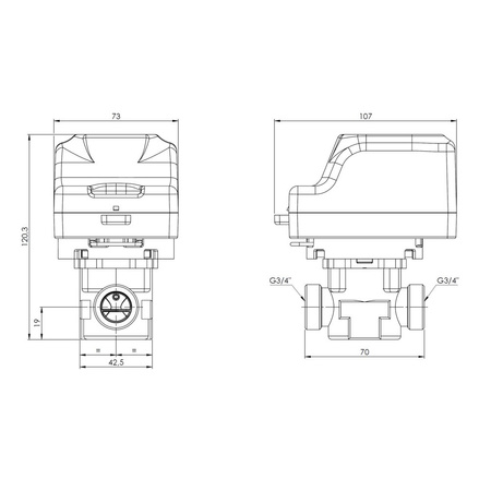 2-drogowy zawór strefowy AZV 442, DN15, G3/4'', Kvs 10, 230 V AC, NC