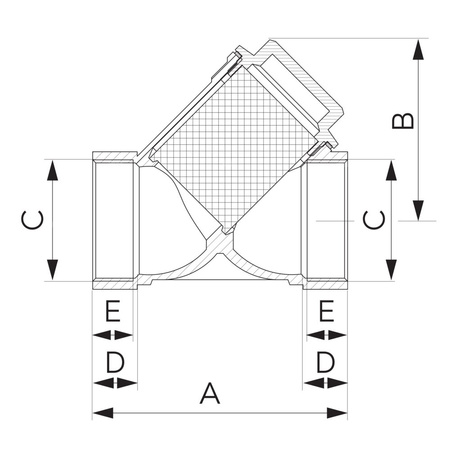 Filtr skośny siatkowy, nakrętno-nakrętny, DN15, G1/2