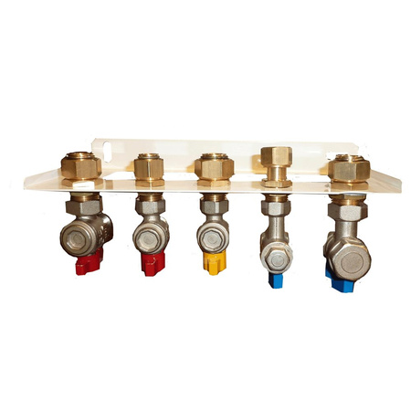 LISTWA PRZYŁĄCZENIOWA Z ZAWORAMI KĄTOWYMI I FILTRAMI SIATKOWYMI DO KOTŁÓW DWUFUNKCYJNYCH