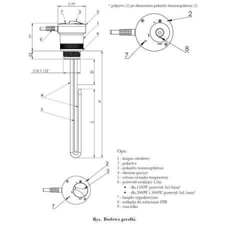 Grzałka elektryczna ELEKTROMET EJK mini 2000 do zasobników, moc 2 kW, biały, rozmiar 1 1/2''