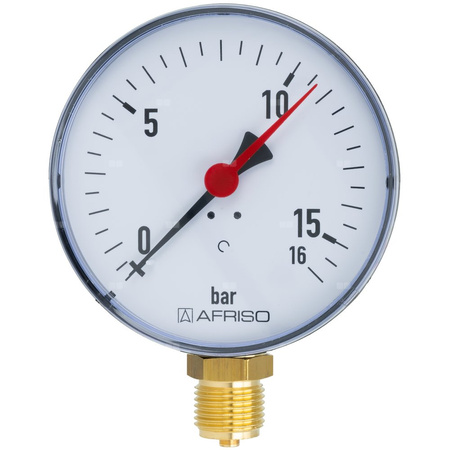 Manometr z rurką Bourdona AFRISO RF grzewczy 0/16 bar G1/2B radialne fi 100 mm, kl. 2.5%