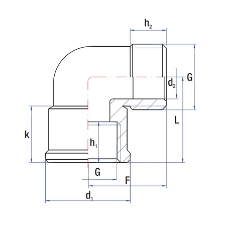 Kolano 90' RUMET mosiądz 1/2'' (GW x GZ), 27,5 mm