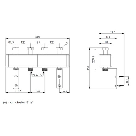 Rozdzielacz do instalacji c.o. AFRISO KSV 125-2 GZ 1 1/2'', 2-obieg. Nakrętka 1 1/2'', max. 70 kW