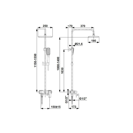 Deszczownia LOGON z baterią natryskową Black i składaną wylewką