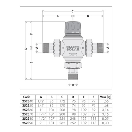 Termostatyczny zawór mieszający z wymiennym wkładem do instalacji solarnych 2"