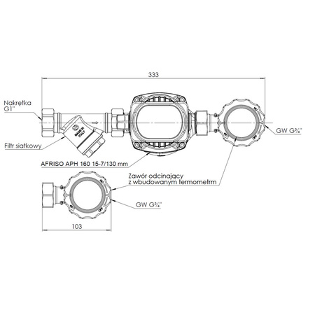 Grupa pompowa AFRISO BPS 990 AP nakrętka x GW 1'' x 3/4'', z pompą obiegową AFRISO APH 160 15-7/130 mm