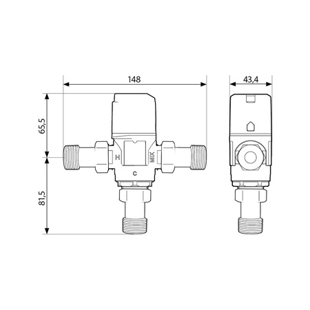 Zawór regulacyjny termostatyczny do wody ciepłej AFRISO ATM 343 ze śrubunkami mosiądz GZ 3/4'', DN 15, zakres temp. 35-60'C, Kvs 1.6 m3/h, maksymalna temperatura 90'C, maksymane ciśnienie 10 bar