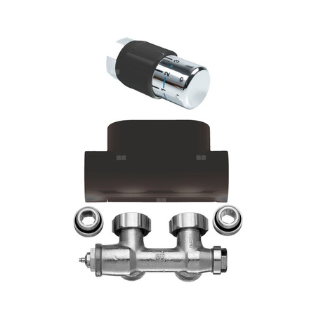 Zawór termostatyczny kątowy, zestaw, RAL9005 MT (schwarz soft)