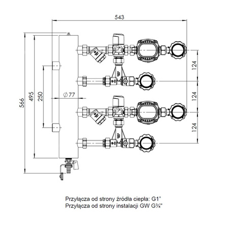 Grupa pompowa AFRISO BPS 911 AP GZ x GW 1'' x 3/4'', z zaworem mieszającym, z zaworem termostatycznym, z pompą obiegową AFRISO APH 160 15-7/130 mm