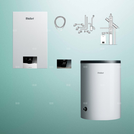 Pakiet - Kocioł gazowy jednofunkcyjny VAILLANT ecoTEC plus VC 25CS/1-5 kondensacyjny wiszący 2.8 - 26.4 kW + RegulatorsensoCOMFORT 720f + Zestaw powietrzno-spalinowy szachtowy + Zasobnik c.w.uVIH R 150/6 B