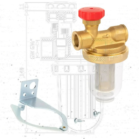 Filtr olejowy AFRISO V 1/2 - 500 St jednorurowy fi 1/2'' x 1/2'' GW x GW, z wkładem stalowym, maks. przepływ 500 l/h