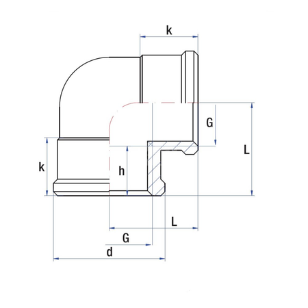 Kolano 90' RUMET mosiądz 1/2'' x 1/2'' (GW), 22 mm