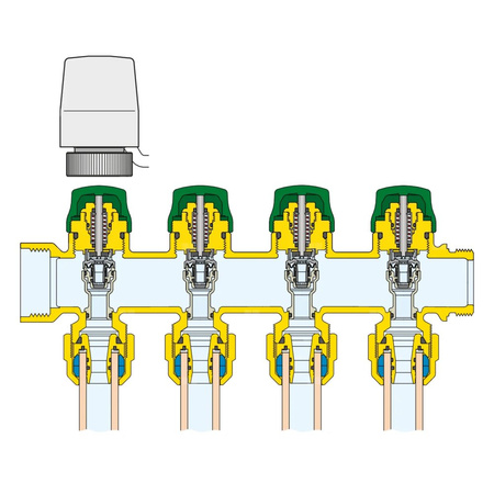 DYNAMICAL - Zespół rozdzielaczy 1" x 6 wyjść, 3/4" M