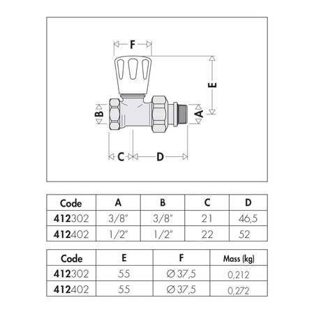 Grzejnikowy ręczny zawór prosty do rur stalowych 1/2"