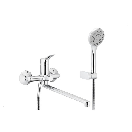 Bateria MORRIS umywalkowo-wannowa, ścienna z wylotem 350 mm i natryskiem punktowym, chrom