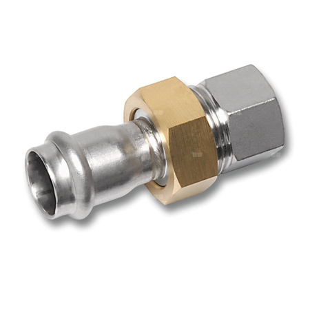 Śrubunek SANHA NiroSan Press z uszczelką i nakrętką z mosiądzu trzyczęściowy, stal nierdzewna, 35 mm x 1 1/4'' (zw x GW)