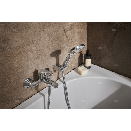 MORRIS BATERIA WANNOWA ŚCIENNA Z NATRYSKIEM PUNKTOWYM KOMPLETNYM (RĄCZKA 3 FUNKCYJNA + WĄŻ METALOWY 1500 MM), CHROM