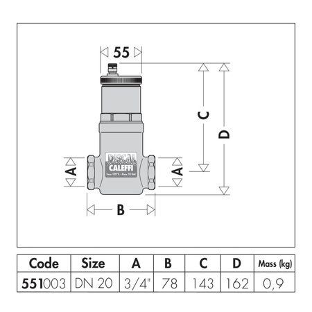 Separator CALEFFI DISCAL, 10 bar / 110'C, 3/4'' (GW)