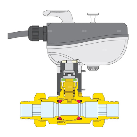 Dwudrożny kulowy zawór strefowy z napędem do instalacji klimatyzacyjnych 1 1/4" - 24V